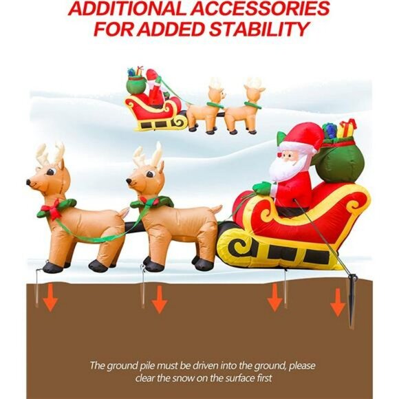 8 FT Long Inflatables Santa on Sleigh with 2 Reindeer Christmas Decoration - Picture 3 of 6